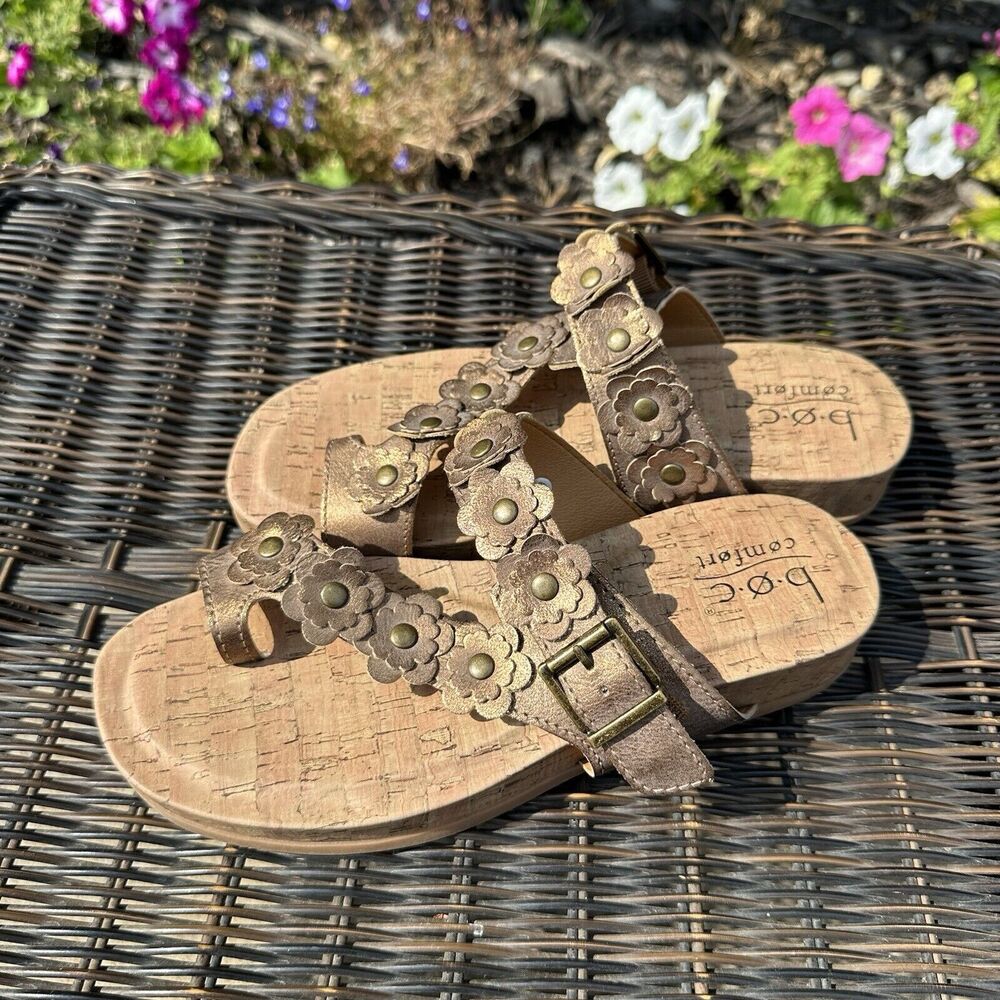B.O.C Born Sandals Womens 7M Slides Toe Loop Wedge Platform Floral Cork‎ Slip On - Picture 3 of 7